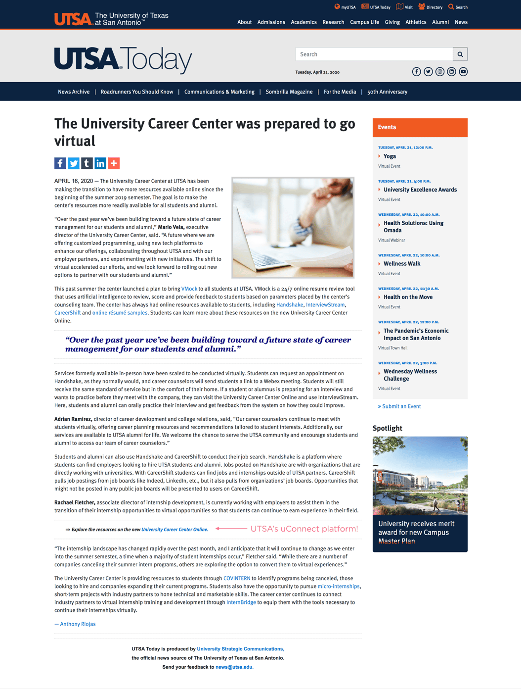 UTSA article with text